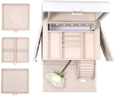 Vlando Mirrored Jewelry Box Organizer, Leather Jewelry Storage Case, Necklaces Earrings Rings Brackets Box Holder, Pearl White - Image 11
