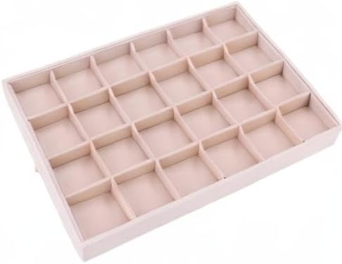 Large Velvet Jewelry Tray, Drawer Organizer for Jewelry in Dresser, Stackable Jewelry Drawer Organizer Inserts for Earring Necklace Bracelet Rings(Beige,24grid) - Image 9