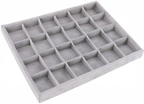 Large Velvet Jewelry Tray, Drawer Organizer for Jewelry in Dresser, Stackable Jewelry Drawer Organizer Inserts for Earring Necklace Bracelet Rings(Grey,24grid) - Image 8