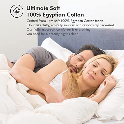 Luxurious King/California King Size Goose Down Fiber Waterfowl Feather Fiber Comforter Duvet, 100% Cotton Cover, 58 oz. Fill Weight, Baffle Box Design, White Solid
