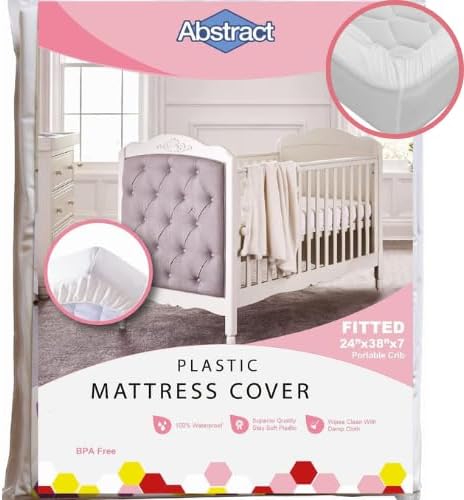 Abstract Waterproof Mattress Cover - Heavy Duty Vinyl Plastic Bed Crib Protective Fitted, 100 GSM PVC, 24 x 38 x 6