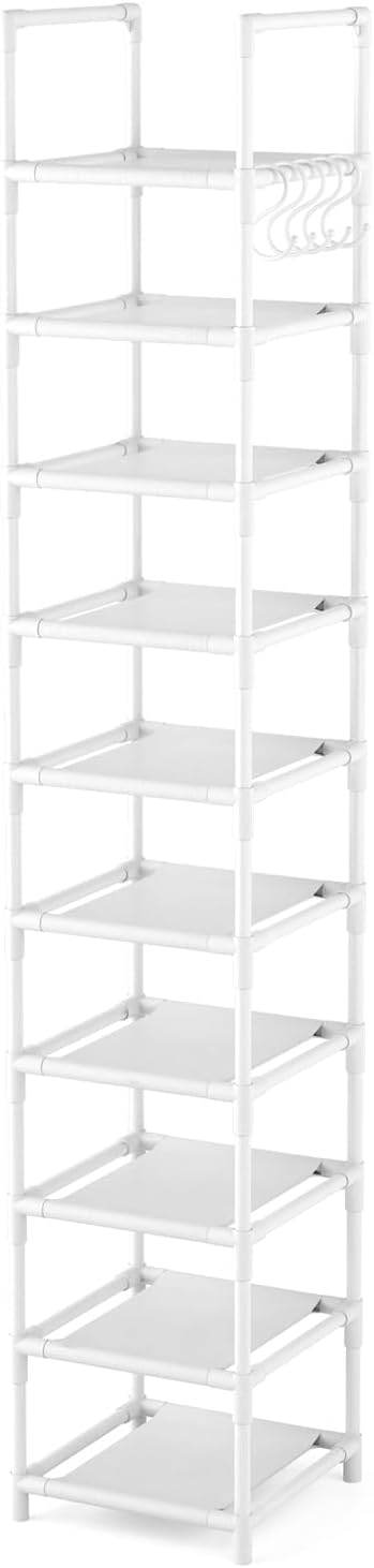 LANTEFUL Tall Narrow Shoe Rack 10-Tier Skinny Shoe Shelf Storage for 10-15 Pairs Shoes and Boots, Space Saving Corner Shoe Rack Organizer for Closet, Entryway, Garage, Living Room,White - Image 8