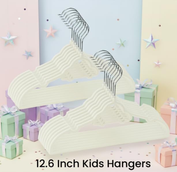 GoodtoU 50 Pack Velvet Baby Hangers, 12.8 Inch Non-Slip Toddler Clothes Hangers, for Infant Coats, Dresses & Pants, White - Car - Image 8