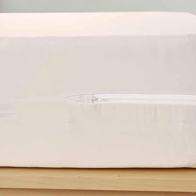 100% Natural Cotton Fleetwood Cotton Mattress Cover, Zips Around The Mattress (Beige, King)