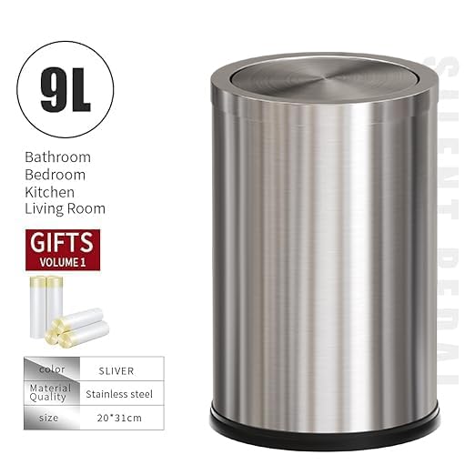Brushed Nickel Bathroom Trash Can,Stainless Steel Garbage Can with Fild Lid,Small Trash Can for Bedroom,Hotel,Office,Laundry(Sliver) - Image 8