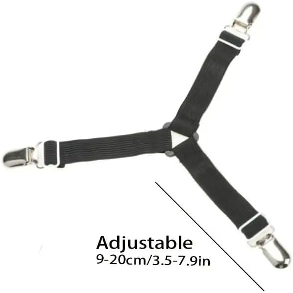 Bed Sheet Fasteners – Adjustable Elastic Mattress Suspenders & Corner Straps, Bed Sheet Gripper Clips for Fitted Sheets, Mattress Covers & Pads, Triangle Black Set of 4