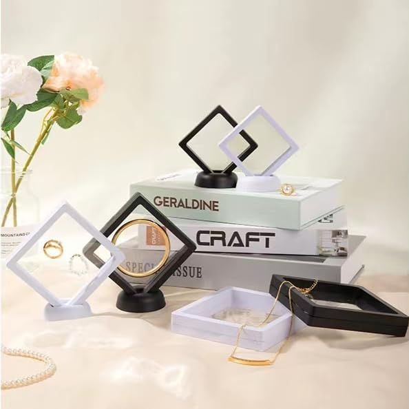 12PCS 3D Floating Frame Display Stand, Jewelry Box, Gift Box, Ornament Organizer, Small Travel Jewelry Box, PE Film Anti-Oxidation, Suspended Display Box Stackable (White, Round Stands) - Image 3