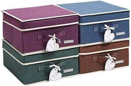YueYue Foldable Fabric Closet Organizer Bins Box Storage - 4 Pack 12.4 X 12 X 6.7 Inch Storage Bins With Lids 4 Dark Color Boxes - Bins Storage Box Cloth Basket Pack Lid - Image 4