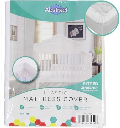 Abstract Waterproof Mattress Cover, 28 x 52 x 8 inch, White, Durable Vinyl Plastic Bed Crib Protective Fitted, Easy Care and Cleaning