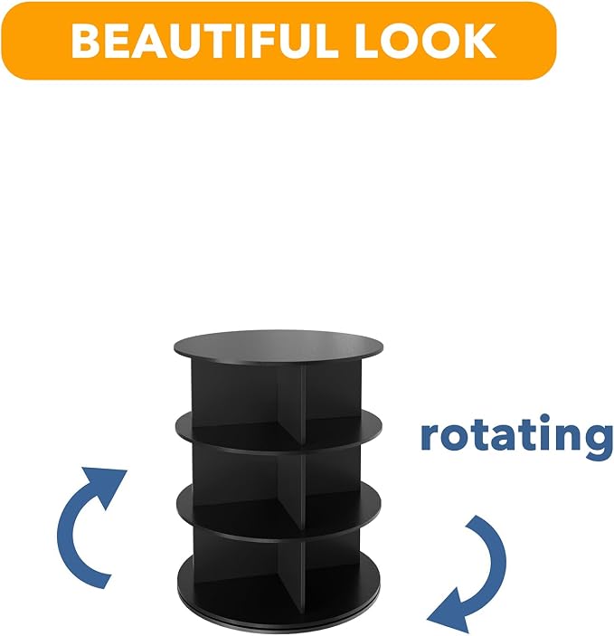 SpaceAid 3 Tier Rotating Shoe Rack Tower, Spinning Shoe Display Lazy Susan, Revolving 360 Shoe Rack Storage Round Carousel, Vertical Handbag Rotate Shoes Closet Organization (3-Tier Black) - Image 7