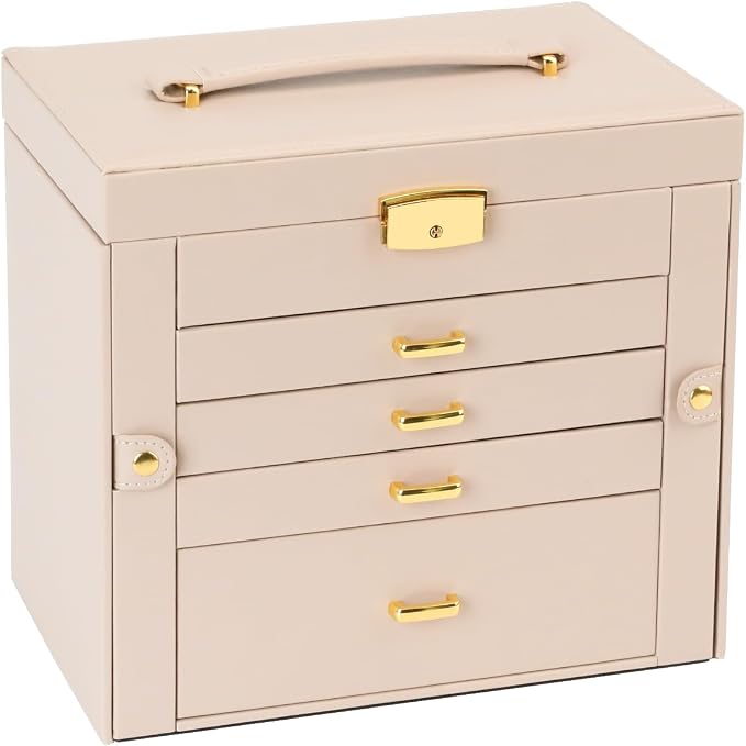 Jewelry Box for Women, 5-Layer Jewelry Organizers Box, Large Jewelry Storage Box for Girls, Jewelry Holder Organizers Gift for Valentine's Day, Christmas (Apricot) - Image 8