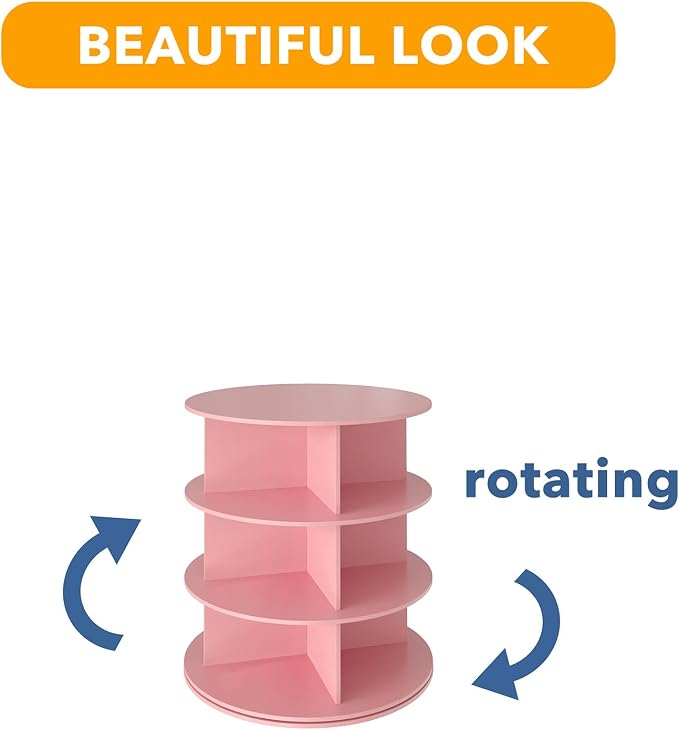 SpaceAid 3 Tier Rotating Shoe Rack Tower, Spinning Shoe Display Lazy Susan, Revolving 360 Shoe Rack Storage Round Carousel, Vertical Handbag Rotate Shoes Closet Organization (3-Tier Pink) - Image 7