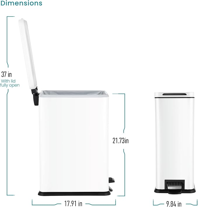 Home Zone Living 8 Gallon Slim Kitchen Trash Can with Soft Close Lid, Step Pedal, Bag Tuck Band, and Removable Liner, Stainless Steel, Matte White, 30 Liters - Image 7