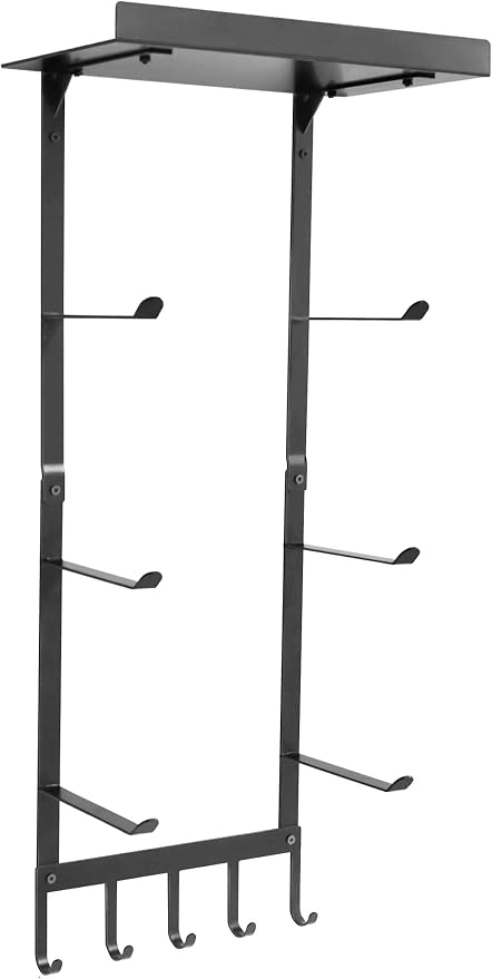 Yoga Mat Holder Wall Mount, Home Gym Storage Rack with Top Floating Shelf, 4-Tiers Holding Yoga Mat/ Blocks/ Rollers and Decorations, 5 Hooks for Resistance Bands, Skipping-Rope, Small Gym Equipment - Image 6