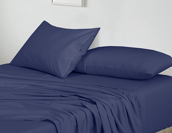 RUVANTI 100% Cotton Sheets – Split King Size Percale Bedding, Cooling & Breathable, Durable with a Crisp, Soft & Comfortable Feel, 16" Deep Pocket, 5-Piece Set, Crown Blue