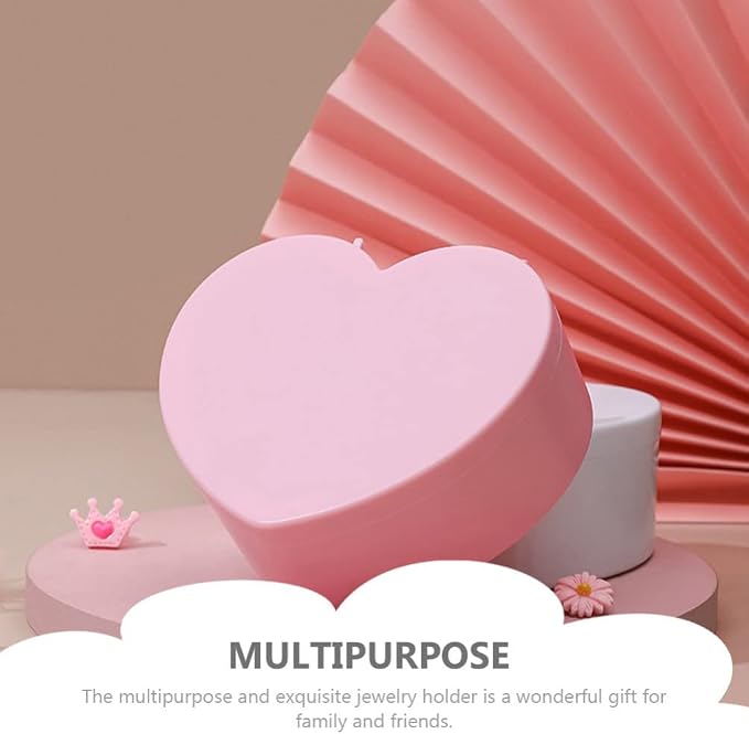 Cabilock 4 PCS Heart Shape Double Layer Jewelry Box with Mirror, Portable Jewelry Organizer Case for Earrings Rings Necklaces Desk Topper Organizer, Pink - Image 9