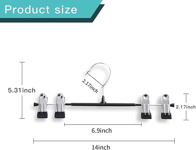 Pants Hangers with Clips 60 Pack Adjustable Skirt Hangers for Women Non-Slip Trousers Hanger for Jeans Clothes Hangers for Pants Heavy Duty Space Saving Shorts Hangers,Black,14Inch - Image 6