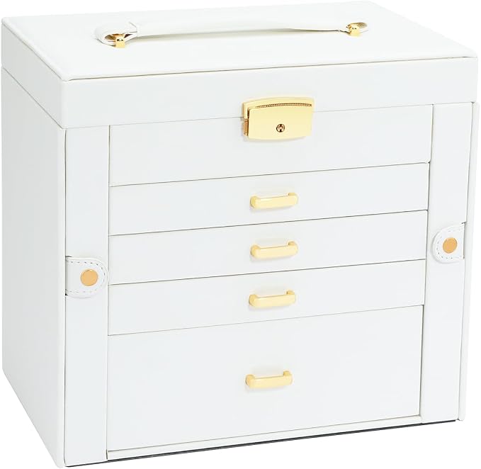 Jewelry Box for Women, 5-Layer Jewelry Organizers Box, Large Jewelry Storage Box for Girls, Jewelry Holder Organizers Gift for Valentine's Day, Christmas, New Year (White) - Image 7