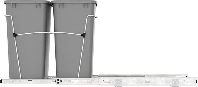 Rev-A-Shelf Double Pullout Trash Can for Kitchen Cabinets 35 Qt Garbage Recycling Bin on Full-Extension Slides, Silver, RV-18KD-17C S - Image 9