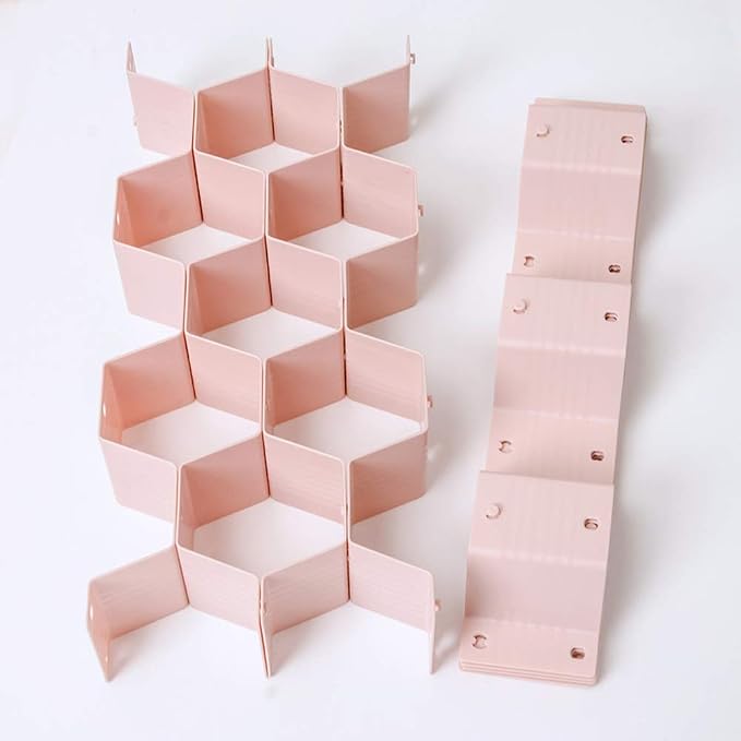 Poeland Drawer Divider Organizer Adjustable DIY Grid Honeycomb Drawer Divider for Underwear Belt Scarf Socks Pink - Image 7