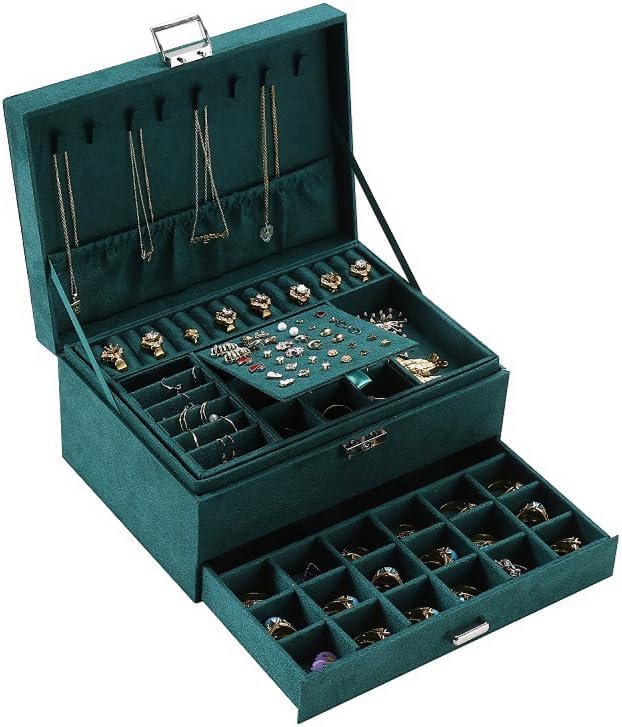 Jewelry Organizer Box for Women Girls, Jewelry Box 3-Tier Jewelry Display Case and Organizer,Lockable Jewelry Display Case Anti Tarnish,Varying Compartments for Necklaces, Bracelets, Rings - Image 9