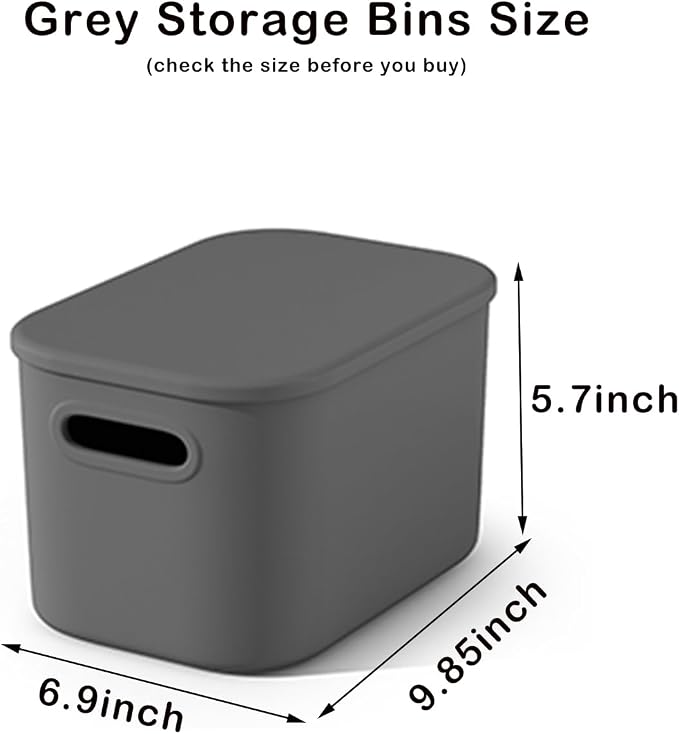 ORGIDOL 6 Pack Grey Storage Bins with Lids Stackable Storage Container for Organizing, Storage Boxes with Handle for Shelves, Cute Organizer Bins for Craft, Snacks, 9.85x6.9x5.7 inch - Image 8