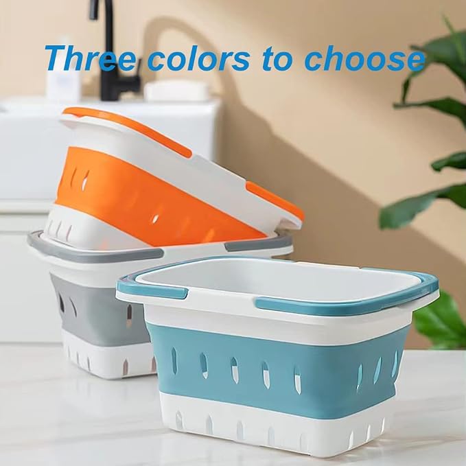 2 Pack Portable Plastic Shower Caddy Tote, Collapsible Small Basket with Handles, Box Organizer Bin for Bathroom, Kitchen, College Dorm,Gym(Grey +Blue) - Image 6