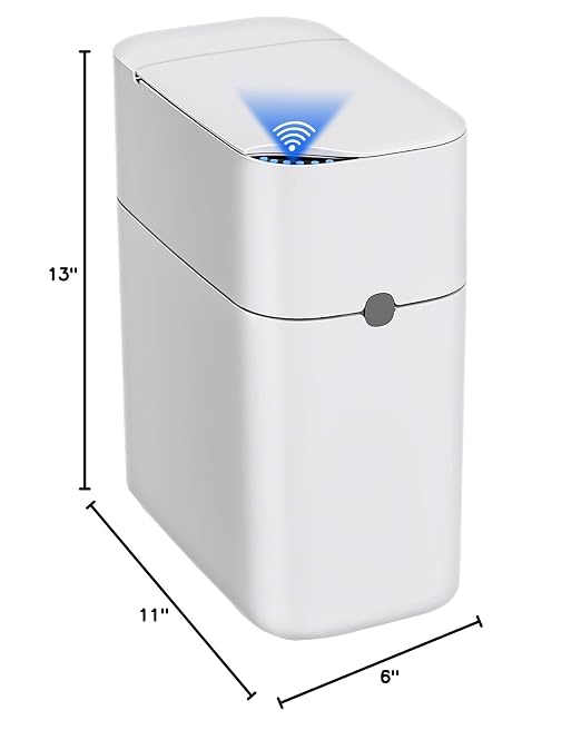CTIME Touchless Automatic Bathroom Trash Can with Lid - 3 Gallon Slim Motion Sensor Garbage Can for Bedroom, Kitchen, Office - White (6" W x 11" L x 13" H) - Image 10