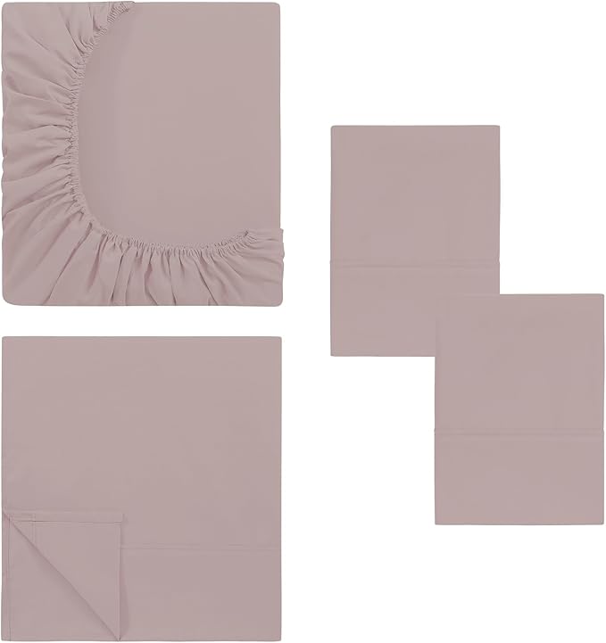 Modern Threads Soft Microfiber Solid Sheets - Luxurious Microfiber Bed Sheets - Includes Flat Sheet, Fitted Sheet with Deep Pockets, & Pillowcases Cameo Rose Queen