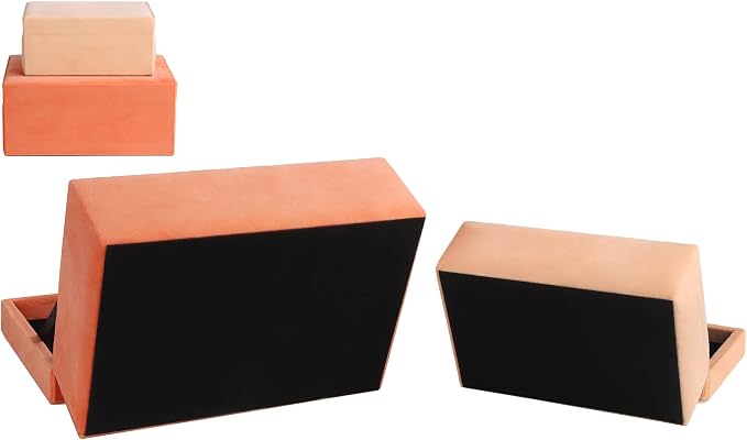 HofferRuffer Velvet Jewelry Boxes Decorative Boxes, Storage Accessory Organizer Boxes with Elegant Handle Decor, Classic Velvet Set of 2 Pieces (Orange) - Image 9