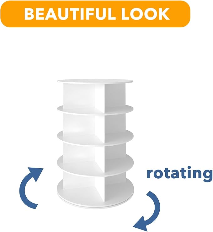 SpaceAid 4 Tier Rotating Shoe Rack Tower, Spinning Shoe Display Lazy Susan, Revolving 360 Shoe Rack Storage Round Carousel, Vertical Handbag Rotate Shoes Closet Organization (4-Tier White) - Image 7