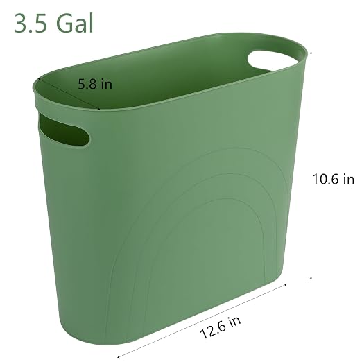 rejomiik Small Trash Can, 3.5 Gallon Slim Garbage Can Plastic Waste Basket with Handles Container Bin for Narrow Spaces Bathroom, Bedroom, Kitchen, Office at Home, Green - Image 6