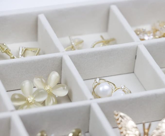 Set of 4 Stackable Jewelry Trays Organizer, Velvet Earring Organizer, Jewelry Organizer Showcase Display Drawer Organizer Storage, Earring Holder Necklace Bracelet Ring Accessary Organizers (Beige) - Image 7