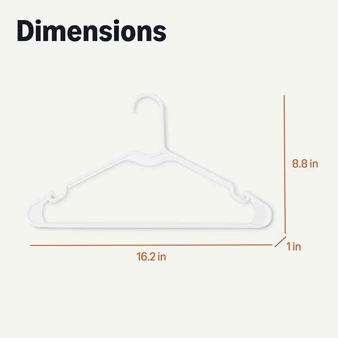 Amazon Basics Space Saving Plastic Clothes Hangers, Sturdy Closet Organizer for Shirts and Jackets, Adult Size, White, 50-Pack - Image 5
