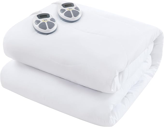 Serta Heated Mattress Pad Queen Size - Electric Mattress Pad, 10 Heat Setting Controller, Auto Shut Off Timer, Deep Elastic Pocket, Up to 17" Mattress, ETL Certified, Machine Wash, Queen, White