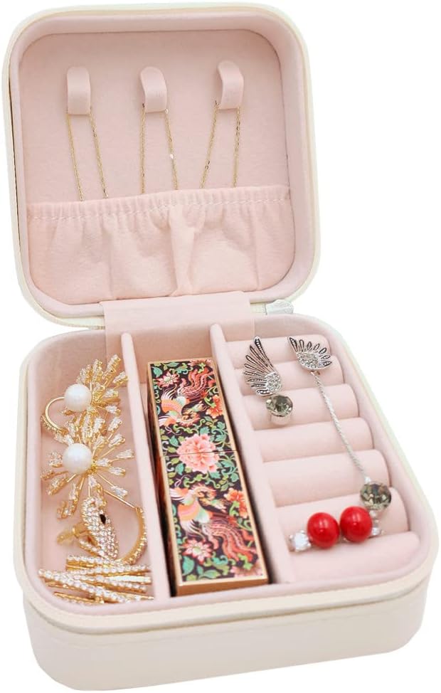 TRODANCE Mini Jewelry Case, Small Travel Jewelry Organizer, Portable Jewelry Box Storage Display Box For Rings, Earrings, Necklaces (White-4) - Image 6