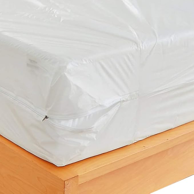 Waterproof Zippered Plastic Mattress Protector Encasement, Vinyl Mattress Bed Cover Proof (King Size)