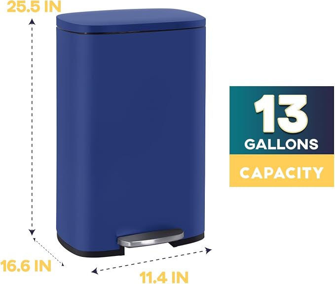 FDW | 13 Gallon Trash Can with Lid | Deep Blue | Fingerprint-Proof | Made of Brushed Stainless Steel | Soft-Close Step Pedal | Hands-Free Use | Easy to Clean | for Kitchen, Office, Bathroom - Image 7