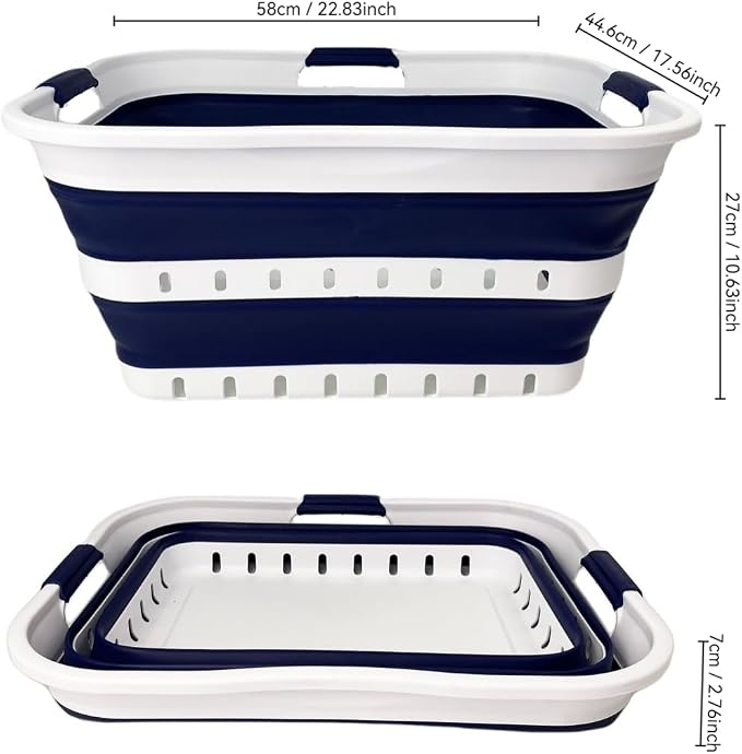 SAMMART 42L (11 gallon) Collapsible Plastic Laundry Basket - Foldable Pop Up Storage Container/Organizer - Space Saving Hamper/Basket (1, White/Starry Blue) - Image 9