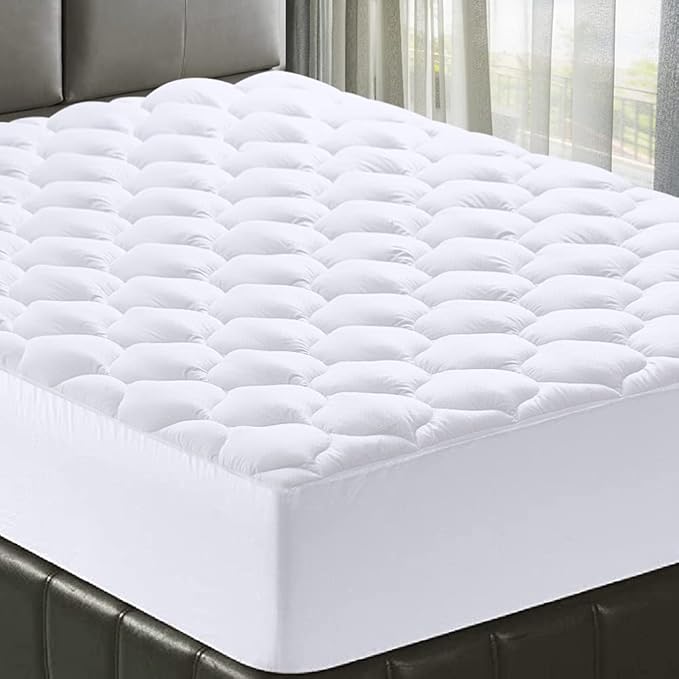 MATBEBY California King Mattress Pad - Cooling Breathable Mattress Topper, Quilted Fitted Mattress Protector, Pillow Top Mattress Cover with 8-21" Deep Pocket, Soft, Machine Washable, White, Cal King