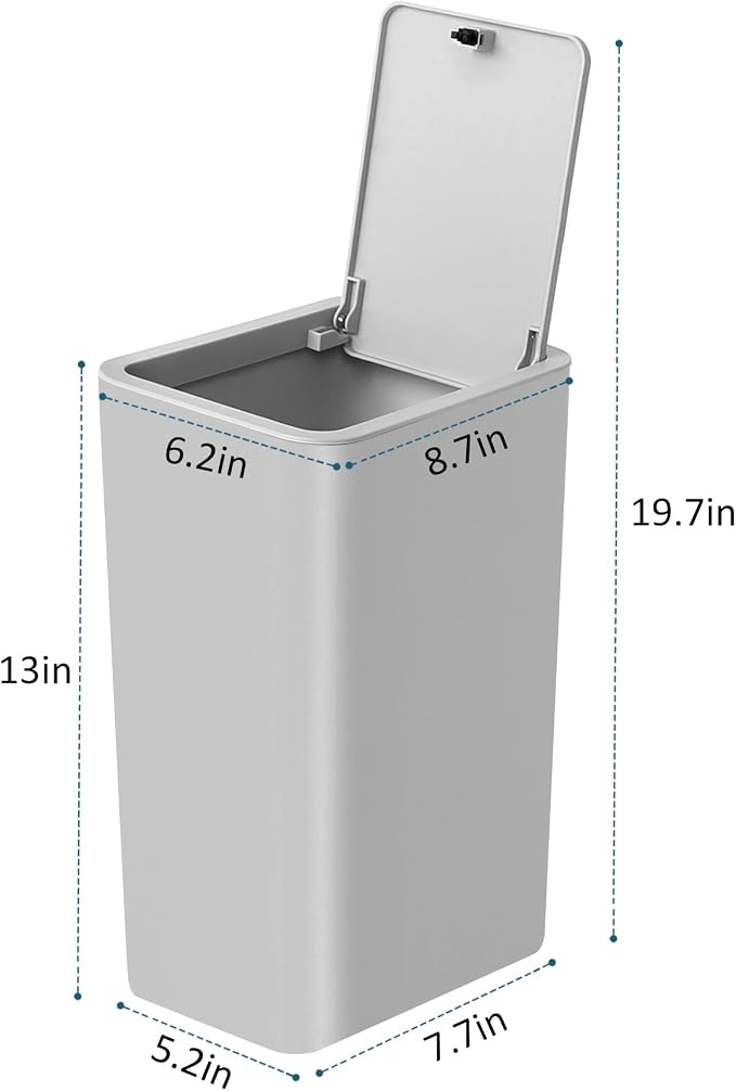 TIPGO Bathroom Trash Can with Lid, 10 Liter/ 2.6 Gallon Slim Garbage Can, Small Trash Bin Waste Basket with Pop-Up Lid for Kitchen, Bedroom, Living Room, Office (2 Pack, Grey) - Image 7