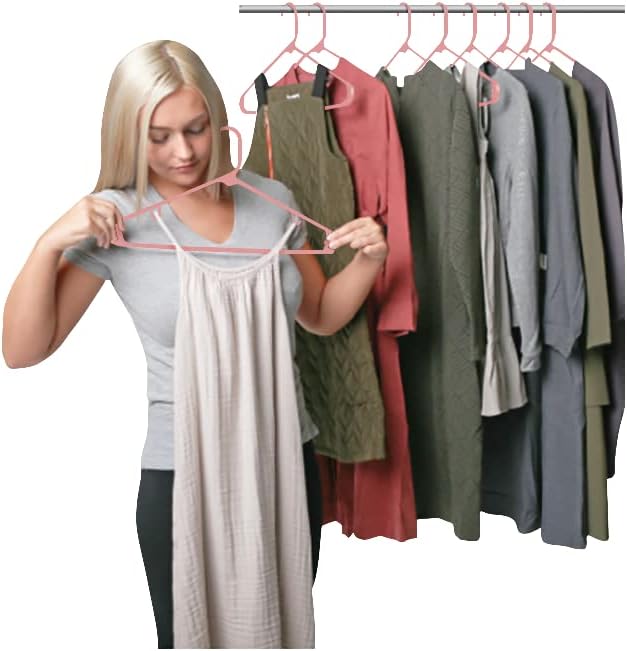 Sharpty Plastic Hangers Clothes Hangers for Clothing, Closet, Coats & Shirts - Durable & Space Saving - for Everyday Standard Use, Room Essentials & Basics - 60 Pack - Pink - Image 7