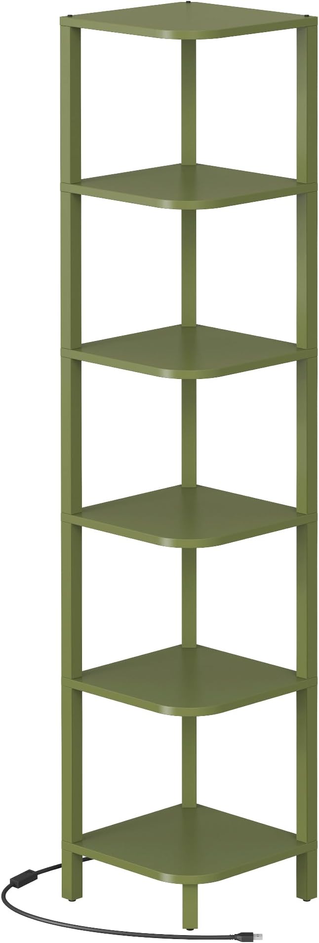 TUTOTAK Corner Shelf with LED Light, 6-Tier Corner Bookshelf for Small Space, Narrow Display Corner Shelf Stand with Storage Rack, for Living Room, Bedroom, Olive Green BS08BOG006L - Image 8