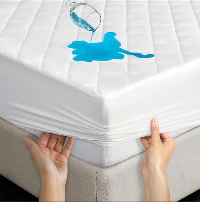 LUX Décor King Mattress Pad - Quilted Elastic Fitted Mattress Cover Protector Upto 16 Inches Deep Pocket - Soft Breathable Noiseless Mattress Topper (78 X 80)