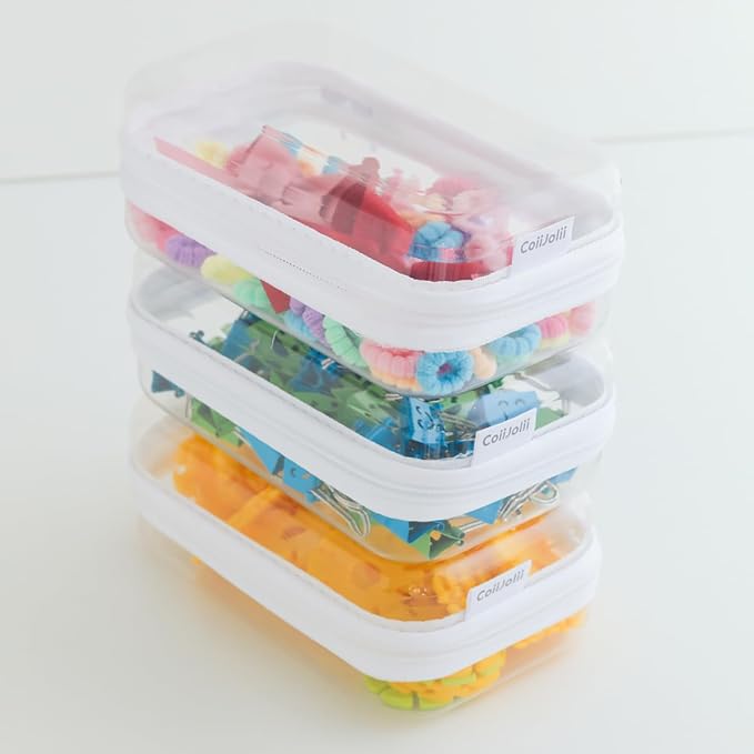 CoiiJoii Zippered Pouch Hard, Clear Zippered Hard Pouch, Stackable Storage Bins, Portable Clear Bin Zipper (White, Small) - Image 3
