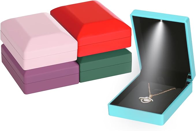 LED Light Pendant Necklace Gift Box, Velvet Jewelry Storage Display Case for Proposal Engagement Wedding Anniversary Birthday Valentine's Day (Blue Style 2) - Image 6