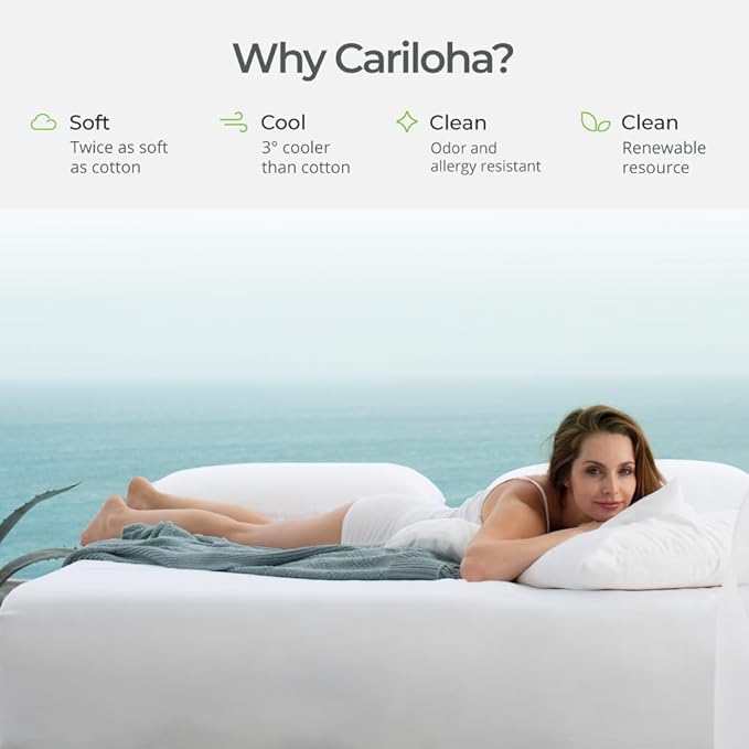 Cariloha Luxurious Aloha Soft Mattress Protector | White | Queen | 100% Waterproof Top | Deep Pocket Design | Corner Active Band