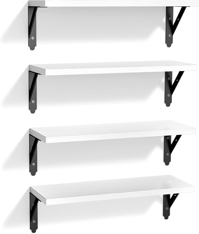 ROMGUAR CRAFT Wood Floating Shelves Set of 4, Rustic Storage Decor Wall Shelves, Wall Mounted Shelf for Living Room, Bedroom 17" x 6", White - Image 7