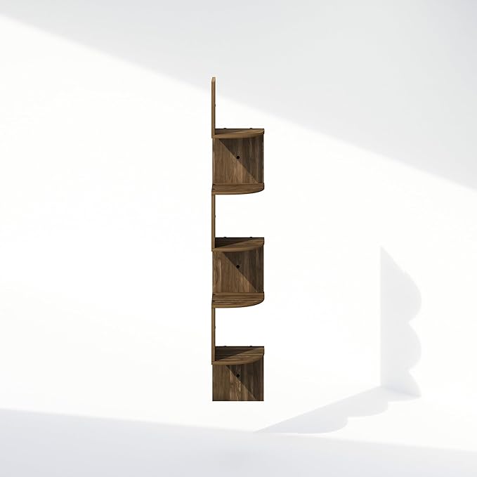 Furinno Rossi 5-Tier Floating Corner Shelf for Wall, Corner Zigzag Shelf Wall Mounted, Radial Wall Mount Shelves, for Home Office, Living Room, Bedroom, Bathroom, Columbia Walnut - Image 6