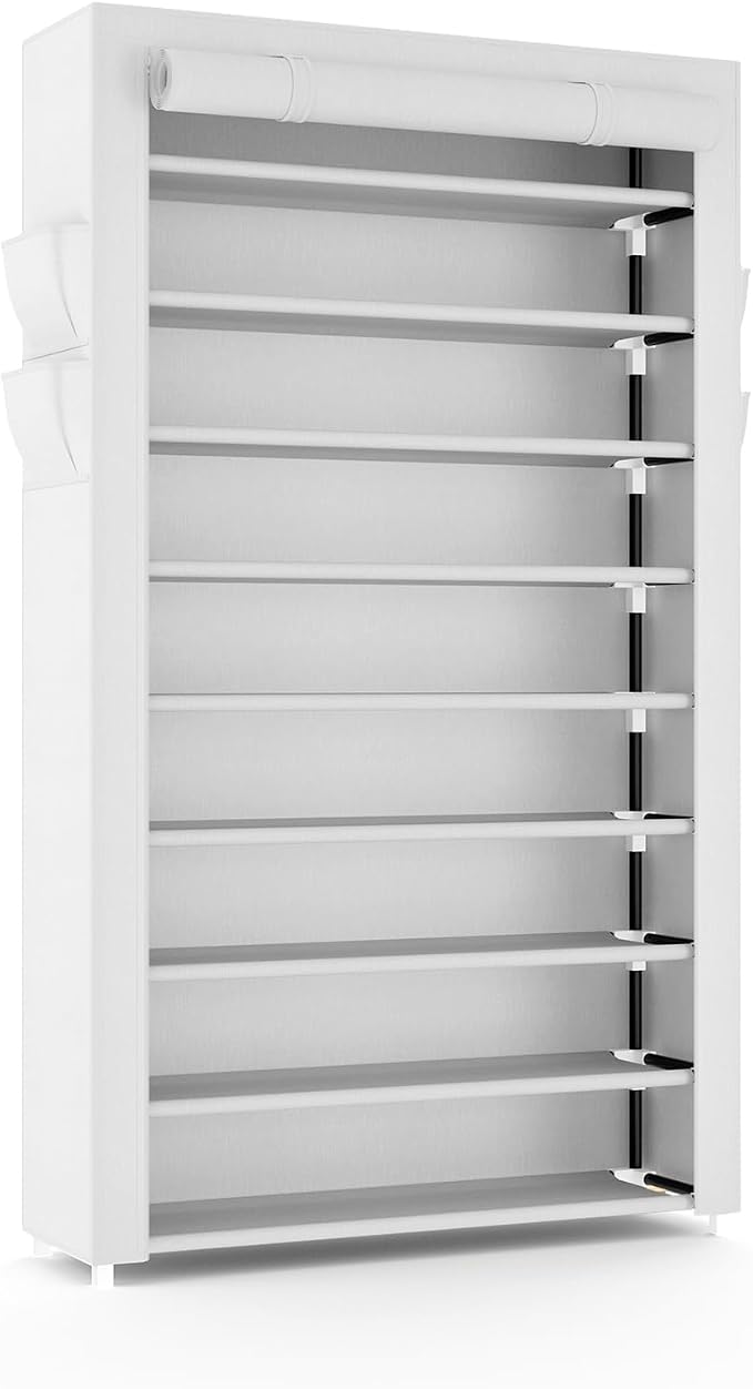 VILICK Shoe Rack with Cover Narrow Shoe Organizer with Pockets 10 Tier Tall Shoe Storage Holds 36-41 Pairs Shoes and Boots Shoe Rack for Closet Entryway Garage, White - Image 8